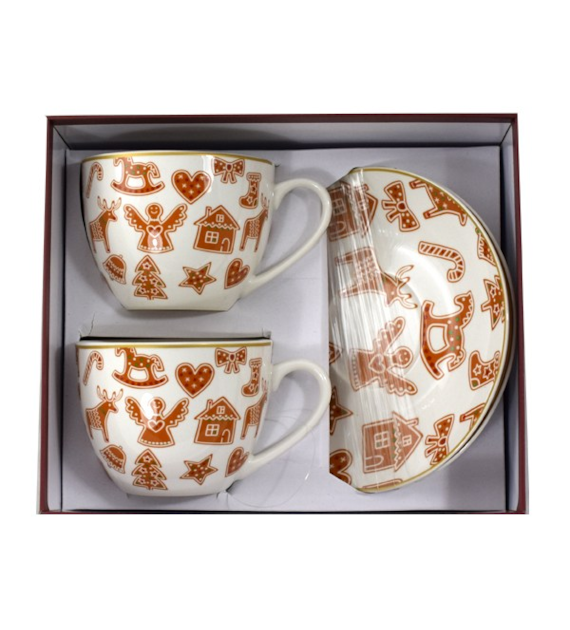 DUO-KPL. FILIŻANEK 2+2 ZE SPODKAMI *GINGERBREAD WHITE*