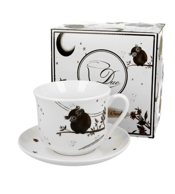 DUO-FILIŻANKA JUMBO 400ML ZE SPODKIEM *CHARMING OWLS
