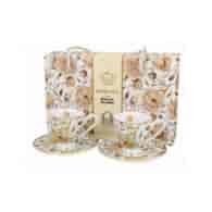 DUO-KPL. FILIŻANEK 2+2 ZE SPODKAMI ESPRESSO *ENGLISH ROSES WHITE* GOLDEN LINE