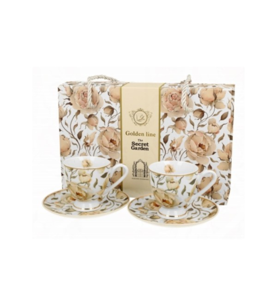 DUO-KPL. FILIŻANEK 2+2 ZE SPODKAMI ESPRESSO *ENGLISH ROSES WHITE* GOLDEN LINE