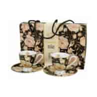 DUO-KPL. FILIŻANEK 2+2 ZE SPODKAMI ESPRESSO *ENGLISH ROSES BLACK* GOLDEN LINE