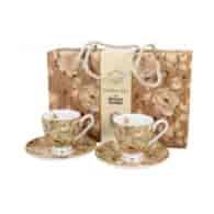 DUO-KPL. FILIŻANEK 2+2 ZE SPODKAMI ESPRESSO *ENGLISH ROSES CREAM* GOLDEN LINE