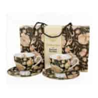 DUO-KPL. FILIŻANEK 2+2 ZE SPODKAMI *ENGLISH ROSES BLACK* GOLDEN LINE