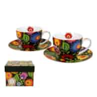 DUO-KOMPLET FILIŻANEK 2+2 ZE SPODKAMI ETNIC