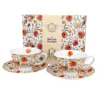 DUO-KOMPLET FILIŻANEK 2+2 ZE SPODKAMI ROYAL *SUMMER FLOWERS*