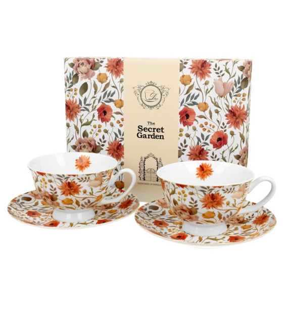 DUO-KOMPLET FILIŻANEK 2+2 ZE SPODKAMI ROYAL *SUMMER FLOWERS*