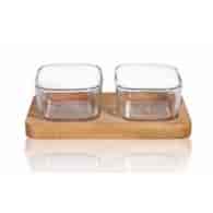 GLASMARK-SALATERKA 2-DZIELNA DREWNO/SZKŁO 22,8CM