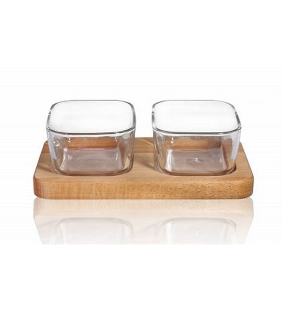 GLASMARK-SALATERKA 2-DZIELNA DREWNO/SZKŁO 22,8CM