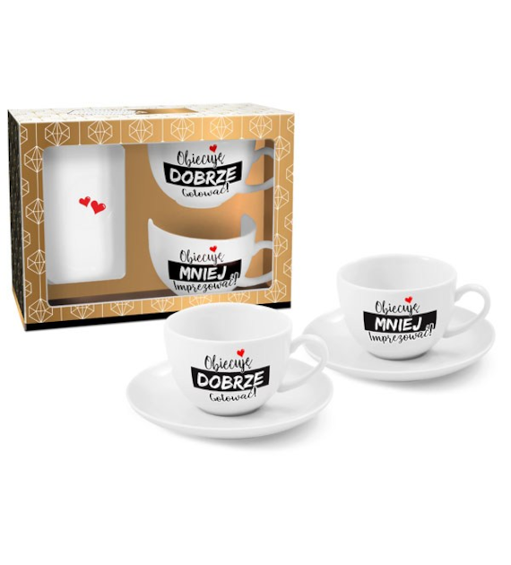 BG-ZESTAW 2 FILIŻANEK ZE SPODKAMI 190ML *DORZE GOTOWAĆ/MNIEJ IMPREZOWAĆ*