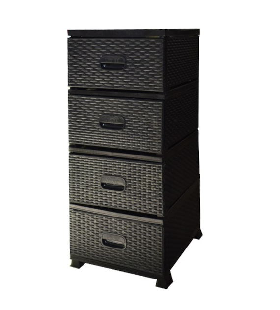 KAT-KOMODA *RATTAN* 4-PÓŁKOWA *CZARNA*