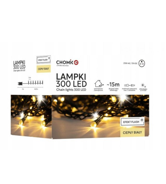 CH-LAMPKI CHOINKOWE LED 300L CIEPŁY BIAŁY 3+15M 9539