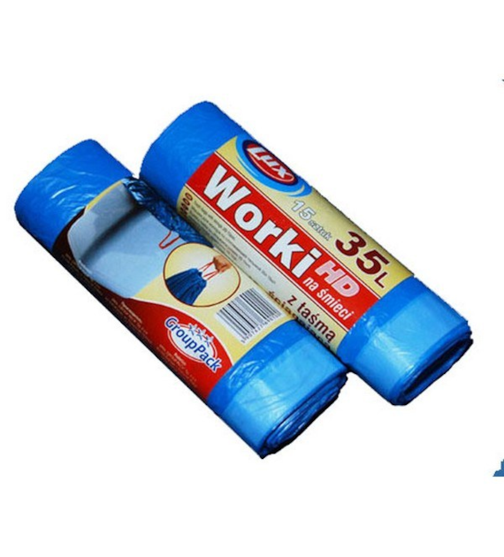 LUX-WORKI NA SMIECI 35L/15SZT  HDPE Z TAŚMĄ NIEBIESKIE