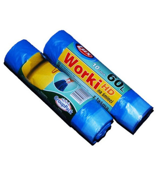 LUX-WORKI NA SMIECI 60L/10SZT  HDPE Z TAŚMĄ NIEBIESKIE